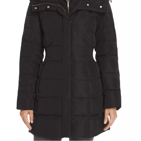 Cole Haan 2X Black Down Duvet Zip-Front Puffer Attached Hood Coat Like New - Picture 1 of 16